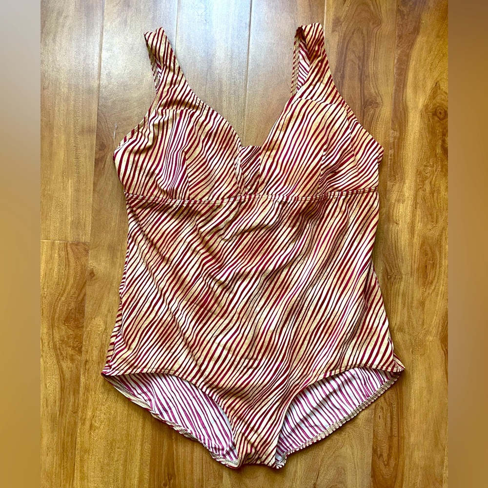 Vintage Maroon & Gold Tiger Stripe One Piece Plus Size Swimsuit